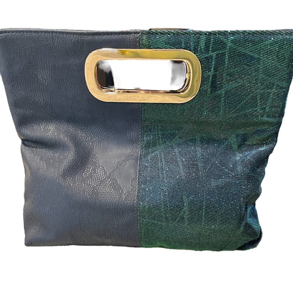 Vintage Ethel & Myrtle Inc. Blue Iridescent Peacock Inspired Tote Handbag